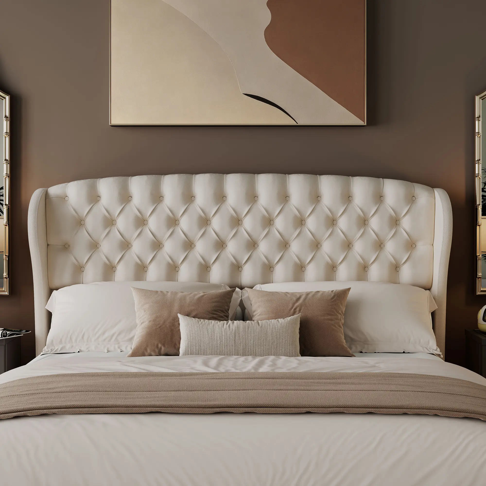 VanAcc  Headboard Only, Velvet Upholstered Wingback,  velvet upholstery, deep button tufted, curved wingback design,  easy assembly, contemporary bedroom