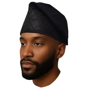 Black African ASO Oke Embroidered Cap | Traditional Nigerian Men’s Hat | Wedding