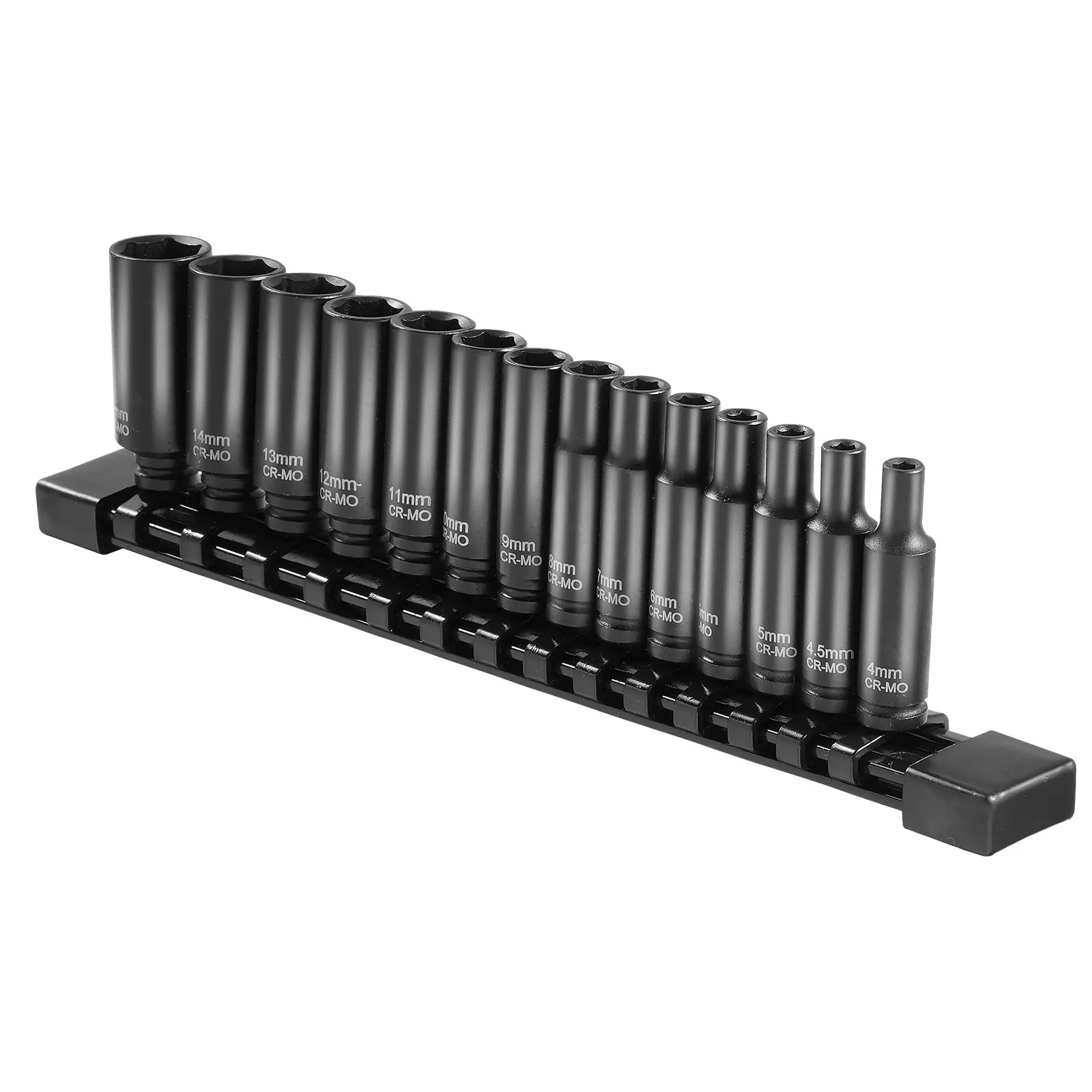 【Summerfinds】VEVOR 1/4" Drive Impact Sockets Set14pcs CR-MO Metric Deep (4-15 mm) 6-Point Mechanic Tools Kit with Ratchet Drive Bit & Moderate-Weight Metal Toolbox, Socket Combination Tool, Work Tools