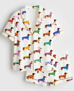 Colorful Dachshund Cute Dog Pajama Set Short Sleeve Pajama, Gift for Dachshund Lovers, Pajama Set Nightwear Women Gift, Pajama Sleepwear, Nighwear Set for Her (No pocket)