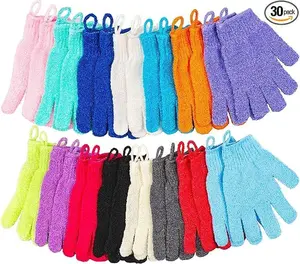 30 Pcs Exfoliating Gloves for Shower, 15 Colors Body Exfoliator Glove with Hanging Loop, Scrub Exfoliate Glove Mitt Bath Face Spa Hand Scrubber Wash Deep Scrubbing Skin for Women Men