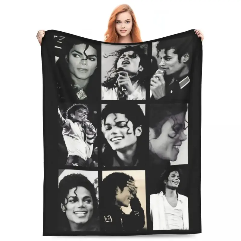 Michael Jackson Flannel Blanket King Of Pop Music Legend Photo Retro 80s Style Soft Warm Throw For Gamer Room Decor Dorm Essential Bed Sofa Home Holiday Gift
