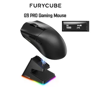 FURYCUBE G9 Pro Ultra-Lightweight Built-in Screen Gaming Mouse - High-Precision Sensor, Wireless/Wired Dual Mode, RGB, Long-Lasting Battery with Charging Dock, for PC Gaming Accessories
