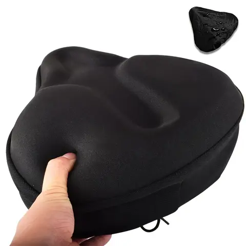 Extra-Wide Cushioned Saddle Seat - Shock-Absorbing Silicone Gel, Ventilated Non-Slip Cover, Quick-Lock Drawstring Fit for Mountain Bike, Road Bike, Ebike & Motorcycle, Reflective Strip, Durable Stitching