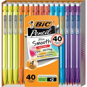 BIC Xtra-Smooth No. 2 Mechanical Pencils with Erasers, 40-Count Bulk Pack, 0.7mm Medium Point, High-Quality Lead for School and Office Supplies