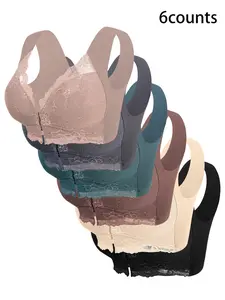 Women's Front Buckle Wireless Bra Set, Everyday, Comfortable Lace Design, Soft Breathable, All Season Wear, Medium Support, Casual Style, Lace Demi Bra