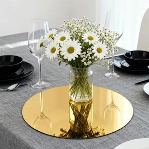 20 pieces, 25cm golden circular acrylic mirror table mat, wedding table decoration, party candle decoration, party decoration, DIY background board, classic design, fashionable wall art, high-quality acrylic, Acrylic Coasters
