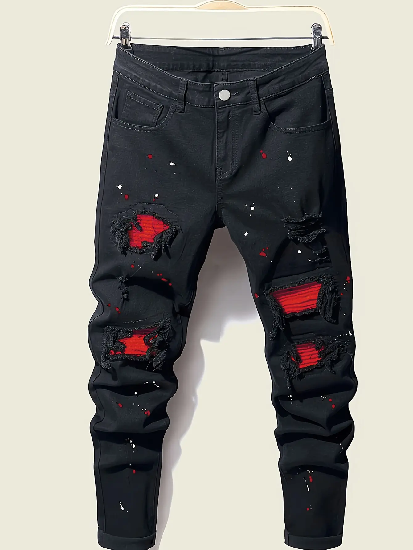 Men's Splashed Ink Printed Denim Jeans, Menswear Slim-Relaxed Fit Trouser for Day Wear, Zipper, Slim Fit