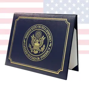US Citizenship Certificate Holder Faux Leather Navy Blue Padded with Gold Foil Seal & Clear Ribbons for 2017-2026Certificates Organiser Plastic Leaf
