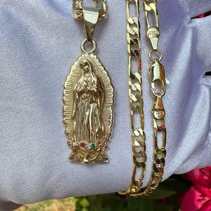 Virgin Necklace for Him or Her with Small Stones, Gold Finish, Simple Design, Adjustable Chain