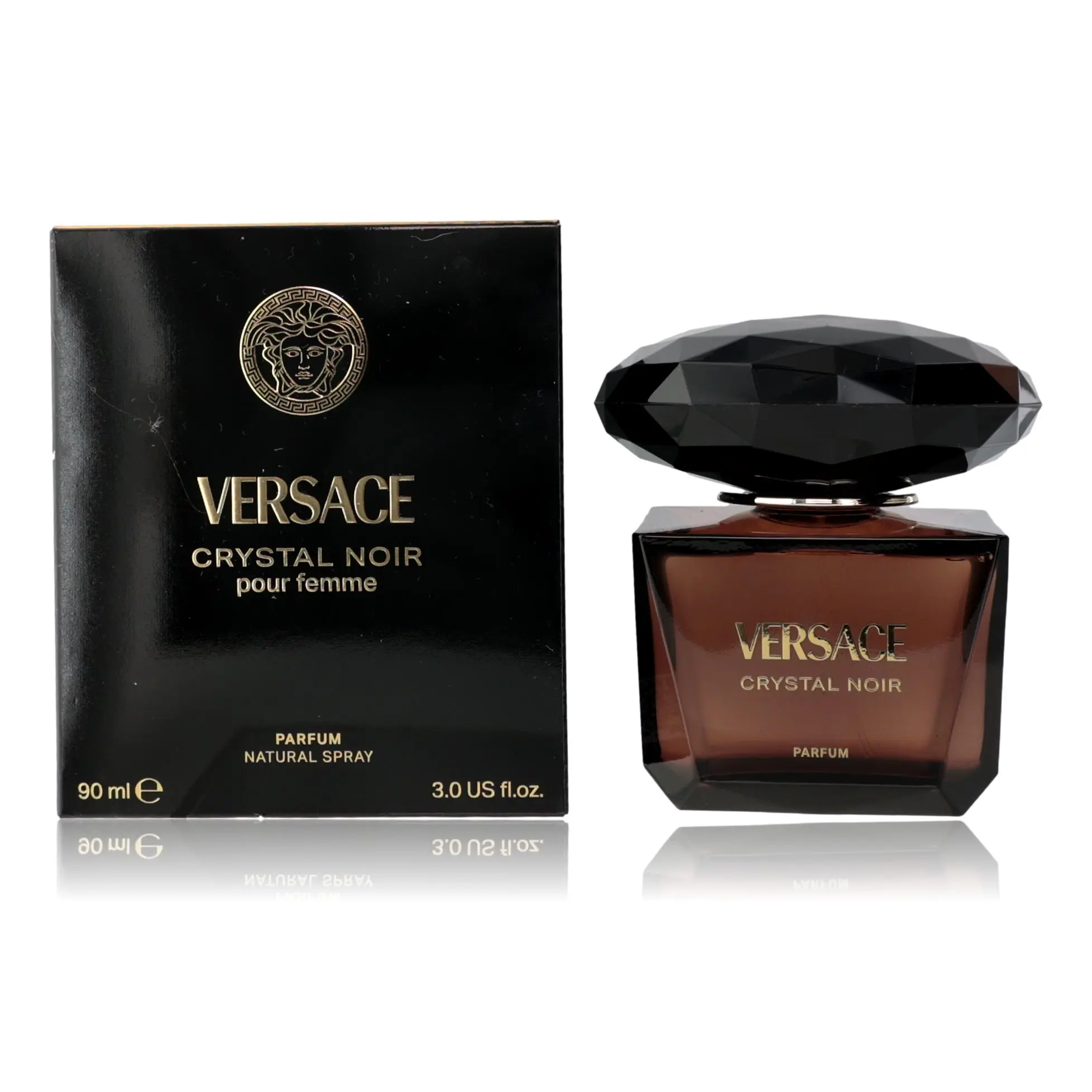 Versace Crystal Noir by Versace, 3 oz Parfum Spray for Women, Luxury Brand, Spicy, Rich Aroma, 3Oz, Amber Blend