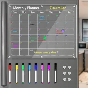 Clear Monthly Calendar Planning Board for Refrigerator,   Dry Erase Planning Board Calendar for Fridge, Includes 8 Colors  Dry Erase Markers