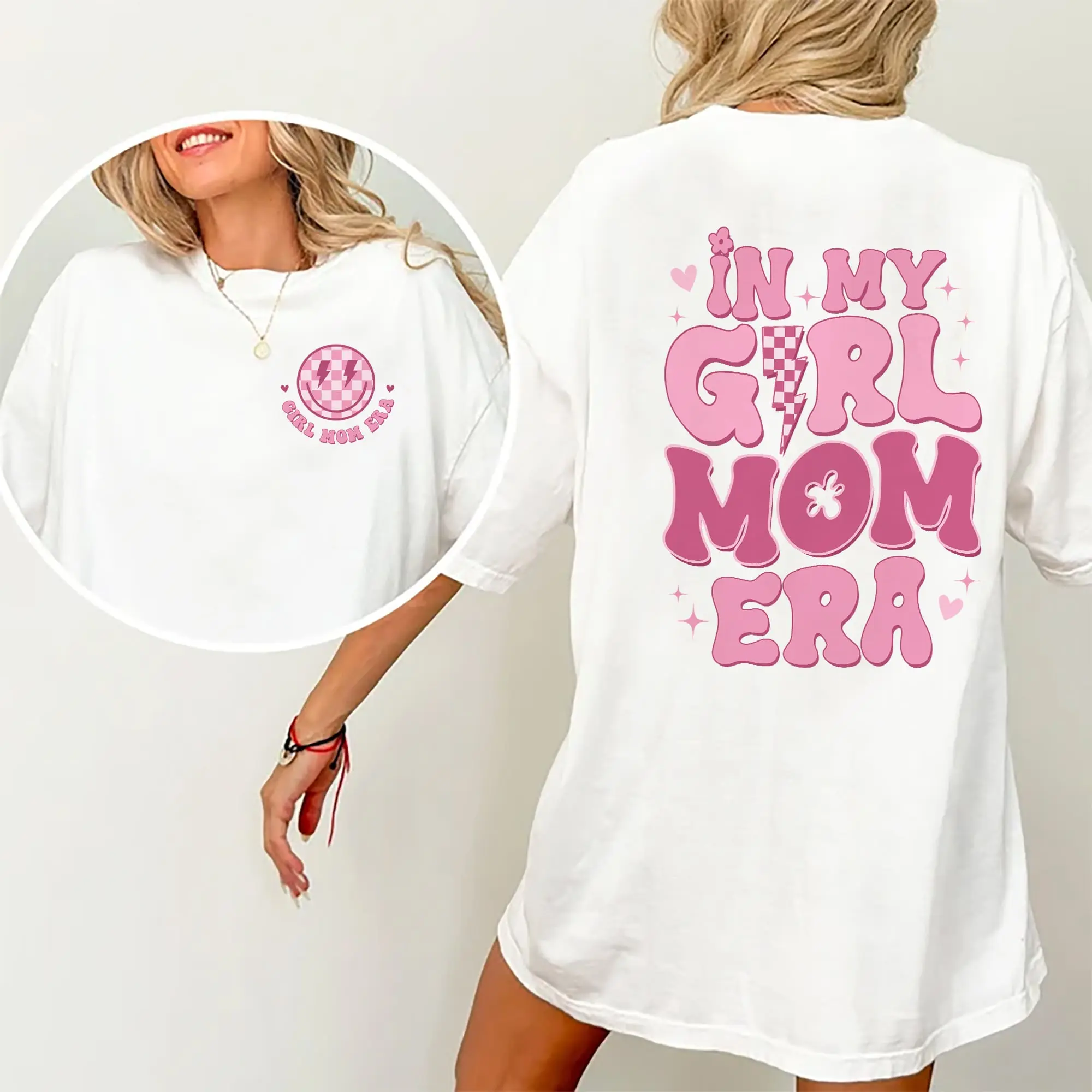 Gifts For Mom, Comfy Fabric  For Daily Wear, Mom Cotton Casual Tee Womenswear Short Sleeve, Girl Mama Outfits, New Mom Gift, Gift Shirt For Mom, Girl Mama Graphic Printed Shirt Comfort Fit Inspirational Dual-Sided T-Shirt women oversized tshirt