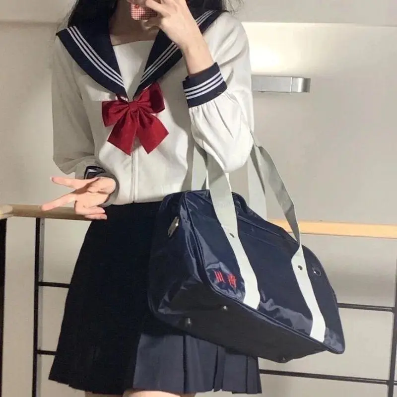 Japanese Kansai Collar Sailor Suit, Women's Orthodox Short Sleeve Polyester Costume with Accessories for School Uniform Cosplay, Preppy, College Look