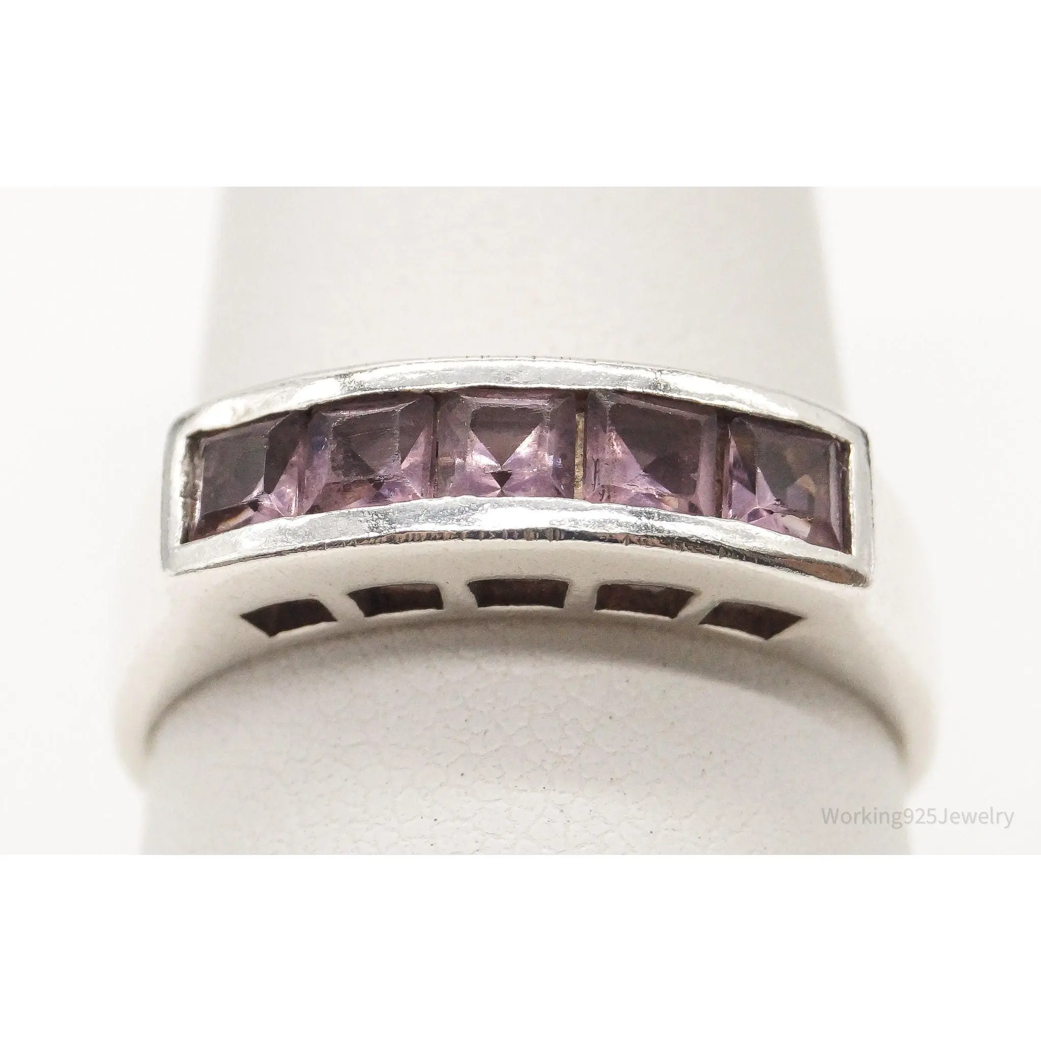 Vintage Purple Amethyst Sterling Silver Ring - Size 8
