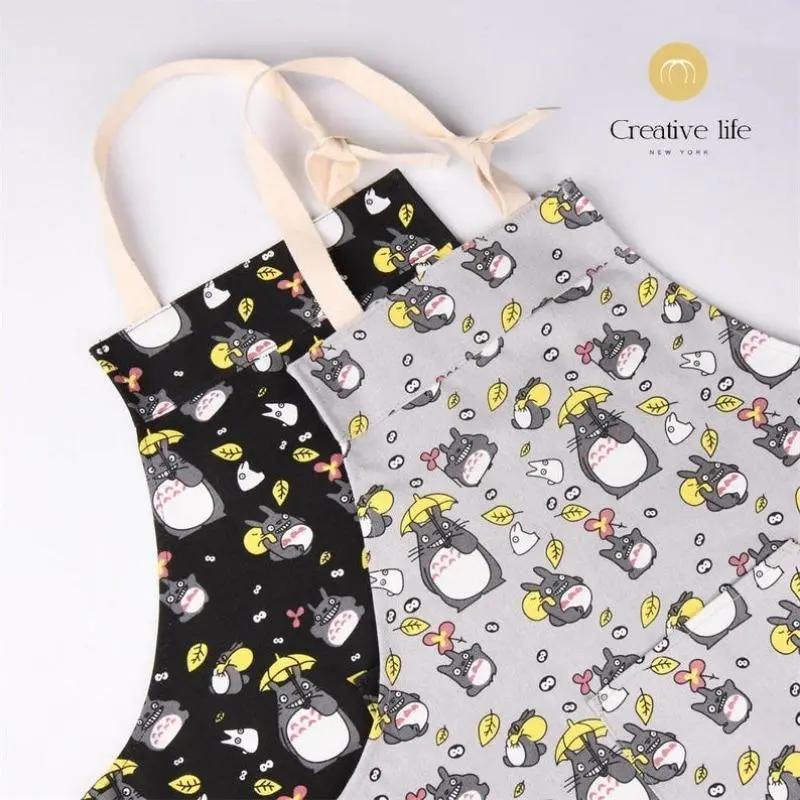 Black/Gray Totoro Chef  Apron With Pockets,  for Art Party, Cooking, Baking Party, Birthday,Father's Day Gift, Adjustable