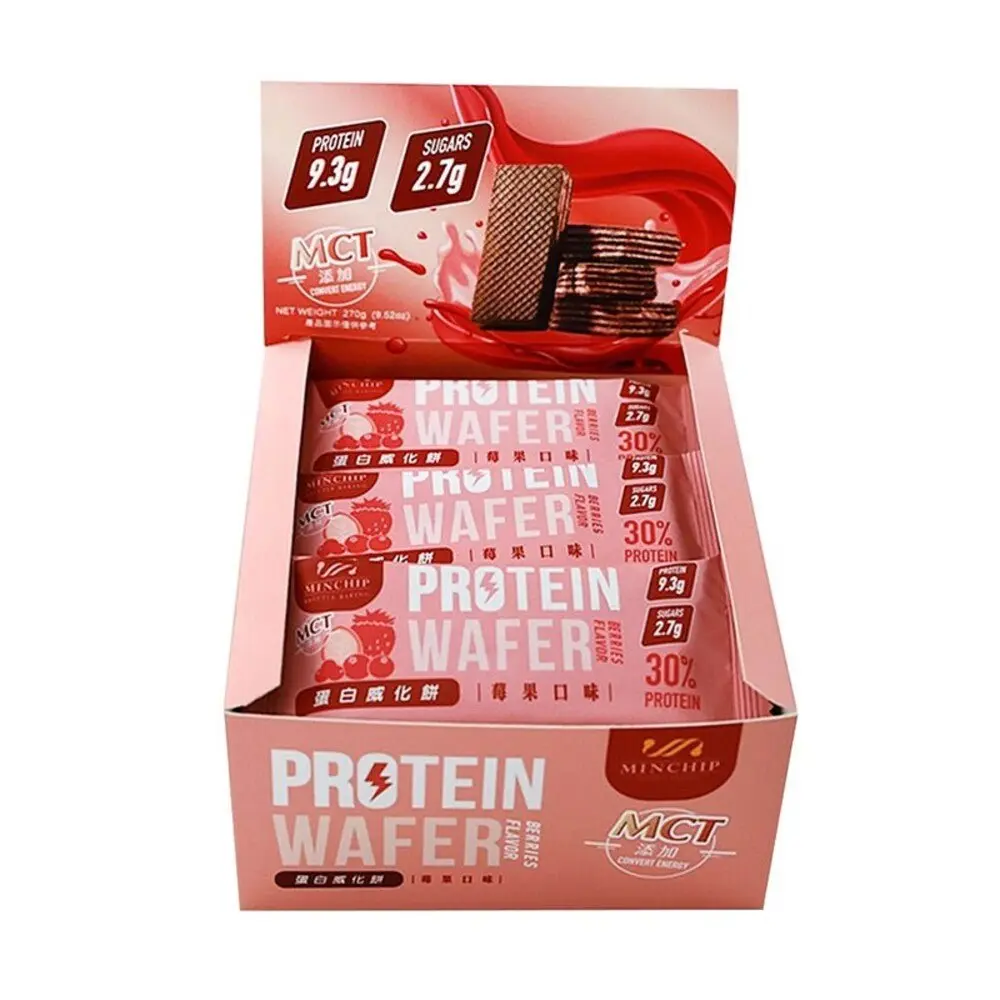 Minchip High Protein Crunchy Wafer Bar - Tart Fruit Fruity Berry-Flavored Healthy Snack, 30% Protein, 30g x 9 Pack