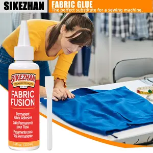 SIKEZHAN Fabric Fusion Permanent Fabric Adhesive Professional Strength Washable Cloth Glue with Scraper Tool for Clothing Repairs Denim Leather Patching Upholstery Crafting Clear Fast Drying Sewing Kit
