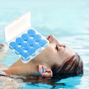 Soft Waterproof Silicone Earplugs 12 Pack, Reusable for Swimming and Sleep, Includes Transparent Storage Box