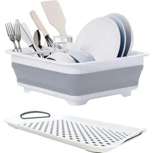 Collapsible Dish Drying Rack with Drainboard for Drying Dishes-Collapsible Portable Dinnerware -Organizer for Kitchen RV Campers Counter
