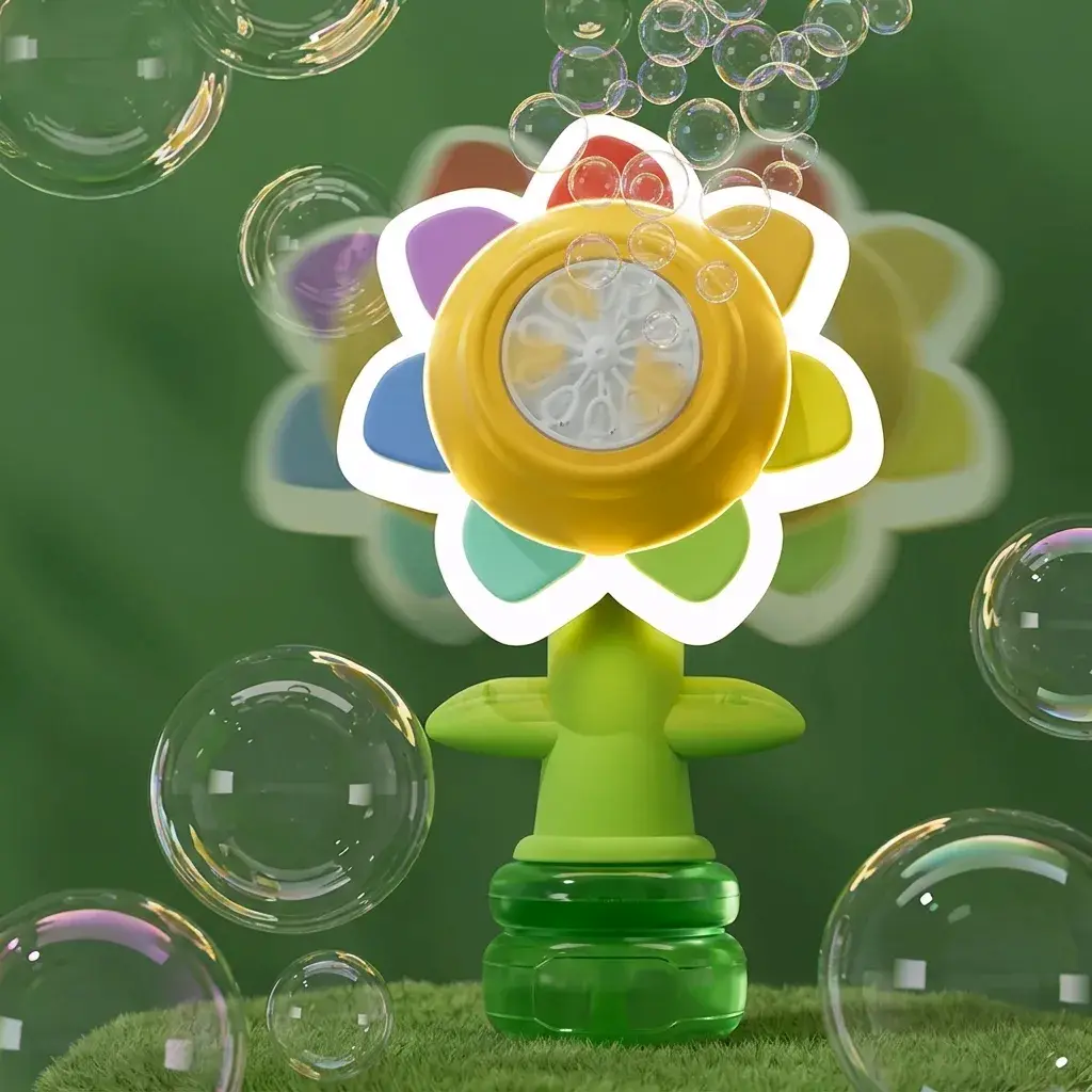 Colorful Flower Bubble Machine with Lights - Rechargeable Outdoor Toy, Birthday & Summer Party Gifts for Boys Girls
