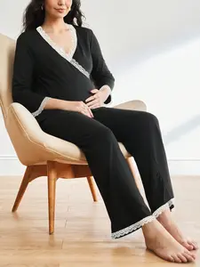 Women's Casual Elegant Maternity Set, Maternity Outfits, Pregnancy Clothes, Maternity Clothing, Short Sleeve Long Pants Two-Piece, Comfortable Home Wear for All Seasons