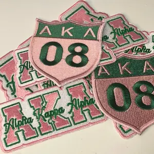 AKA Pink and Green Inspired Patches 1908 - Patch Design with Number 08 and "Alpha" Text