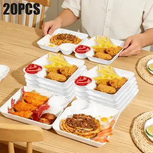 For Parties & Family Gatherings, Dipping Food Serving Solution, 20 Pcs Plates with Sauce Holder, Food-grade PP Reusable, Effortlessly Prepare French Fries, Dumplings, Sushi Dipping Meals, Party Tray Supplies