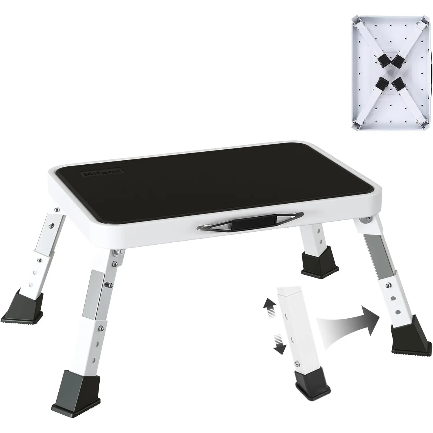 RV Step Stool Foldable Adjustable Height Sturdy Stable Step Ladder with a Non-Slip Platform Camper Step Stool with Non-Slip Rubber Feet, Easy to Carry (White)(black)