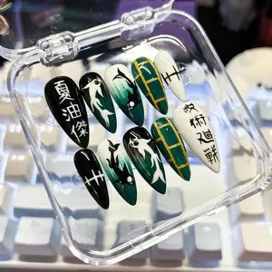 Click&Claws Jujutsu Kaisen Press On Nails Geto Suguru Whale Stiletto Set Anime JJK Cursed Spirit Fake Nails Cosplay Solid Handmade