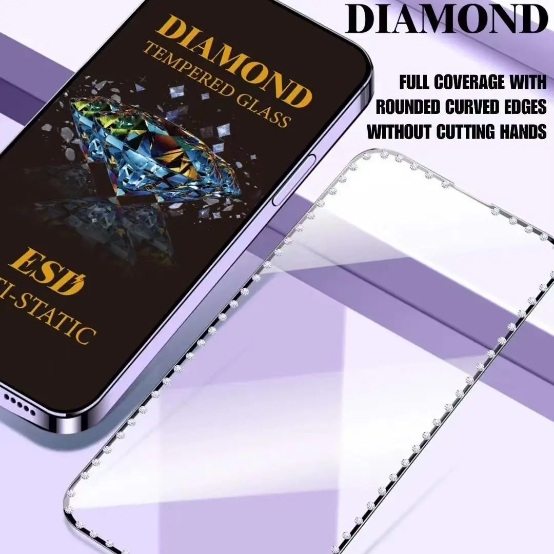 Diamond Tempered Glass Screen Protector Esd Anti-Static for Apple Cellphone Series X-16 Pro Max/15 Pro Max, Edge Ultra Strong Protection Film Accessories