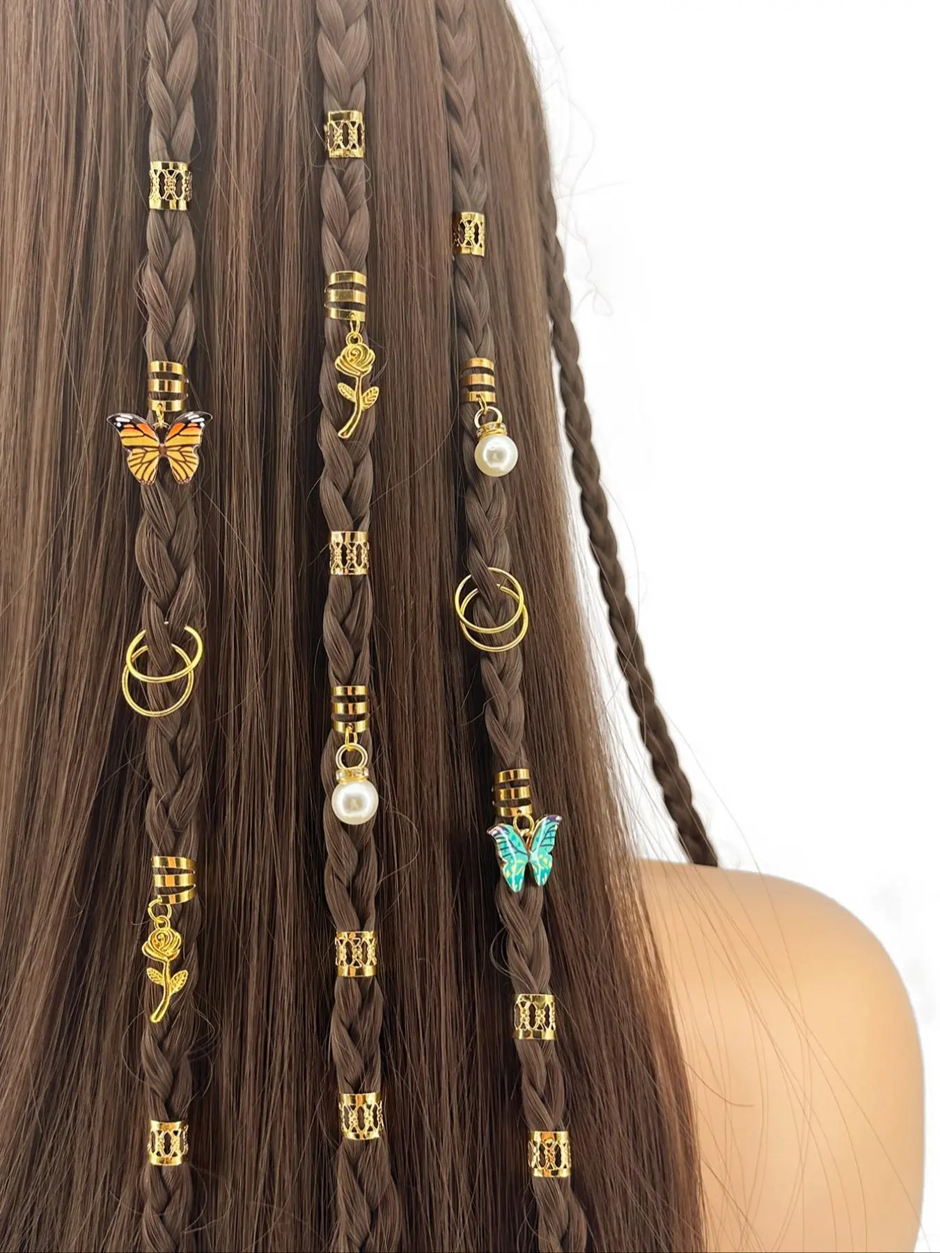 Mother's Day Gift Flower & Butterfly & Faux Pearl Decor Hair Braids Rings, Hollow Out Design Hair Rings for Women & Girls, Elegant All-match Fashion Accessories for Daily Wear, Hair Jewelry for Braids