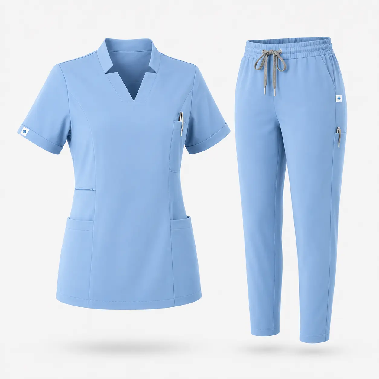 EADFLIE Women's Scrubs Set, V-Neck Short-Sleeve Top and Straight-Leg Pants, Soft, Stretchy Medical Uniform with 9 Pockets