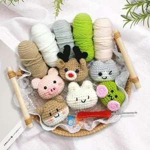6pcs DIY Animal Crochet Kit, for Beginners Knitted Animal set With Crochet Hooks Wool Doll & Positive Animal Crocheting Knitting Set with Step-by-Step Video Tutorials, Creative Gift For Festival And Birthday Part