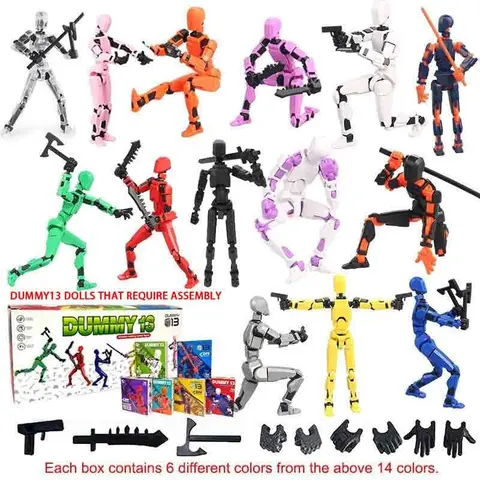 6pcs Jointed Dolls, 3D Puzzle Toy Model, DIY Model Kit, DIY Assemble, Multi-Joint Movable, Desktop Decor, Christmas/halloween Gift Set, 14 Colors Random