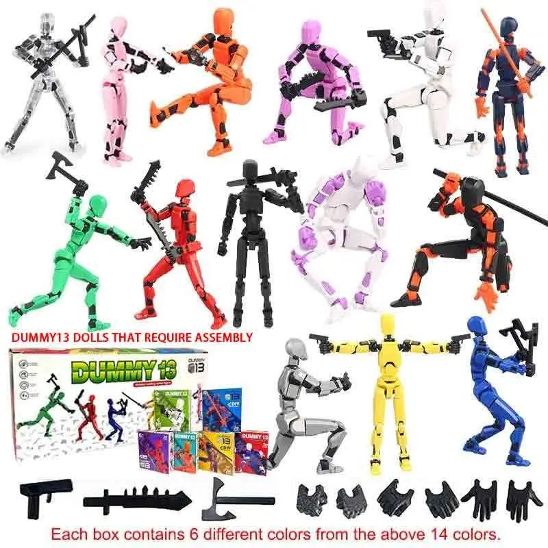 6pcs Jointed Dolls, 3D Puzzle Toy Model, DIY Model Kit, DIY Assemble, Multi-Joint Movable, Desktop Decor, Christmas/halloween Gift Set, 14 Colors Random