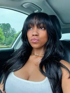 Body Wave Glueless Wig Human Hair Wig with Bangs Full Machine Made Easy to Wear Non-Lace Wig Suit Any Occasions No Glue Needed