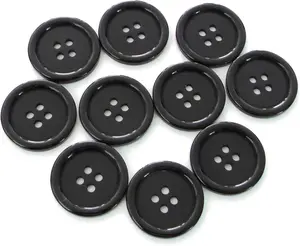 Buttons 1 Inch (1) 4 Hole 10 count - White Black Clear - Sewing Crafts Replacement Button - for Crafts, Coats, Shirts, Pants, Shorts, Cardigans, Blazers, Skirts (Black)
