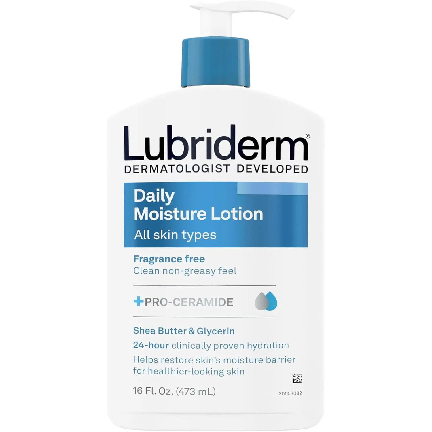 Lubriderm Fragrance Free Daily Moisture Lotion + Pro-Ceramide, Shea Butter & Glycerin, Face, Hand & Body Lotion for Sensitive Skin, Hydrating Lotion for Healthier-Looking Skin, 16 fl. oz