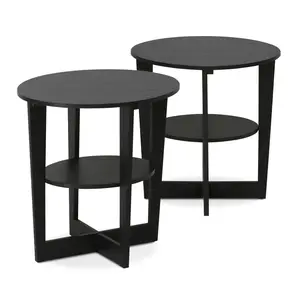 JAYA Side Table Set of 2 in Walnut offers 2-tier storage, open shelf in a versatile design for bedrooms, living rooms, and small spaces