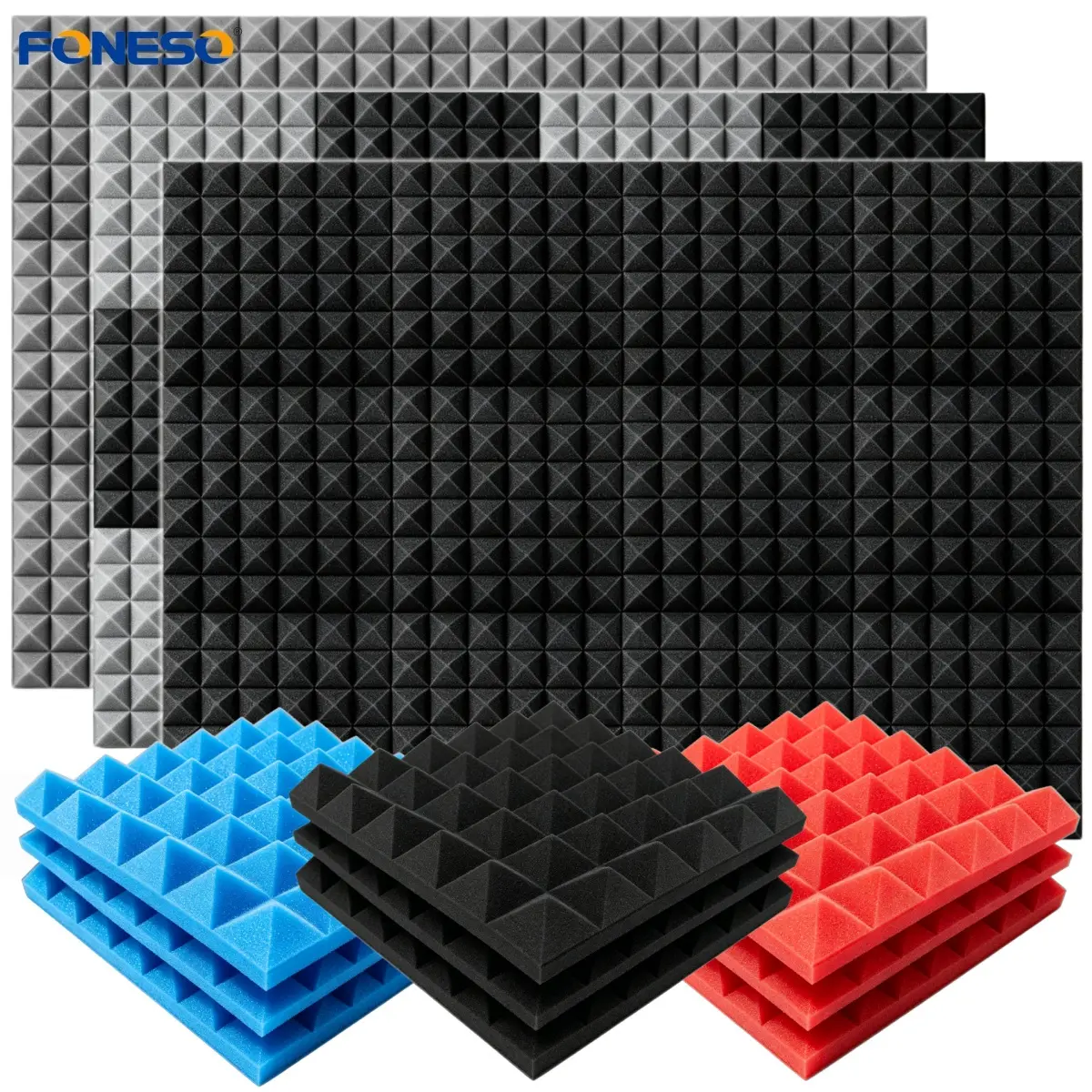 12-24pcs 2" Thickening Soundproof Acoustic Foam Panels Pyramid Designed, 12x12x2 inch 25kg/m³ High Density and Fire Resistant Sound Proof Foam Panels Acoustic Panels, For Studio Wall Ceiling Meeting Room Decorative 3D Wall Panel