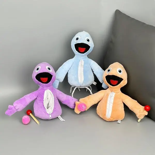 Yeeps Unisex 3-Piece Hide&Seek Dolls Set - Soft Huggable Cute Stuffies, Stuffed Animal Collectibles in Purple, Blue, Peach with Zipper Pouch for Kids Fans