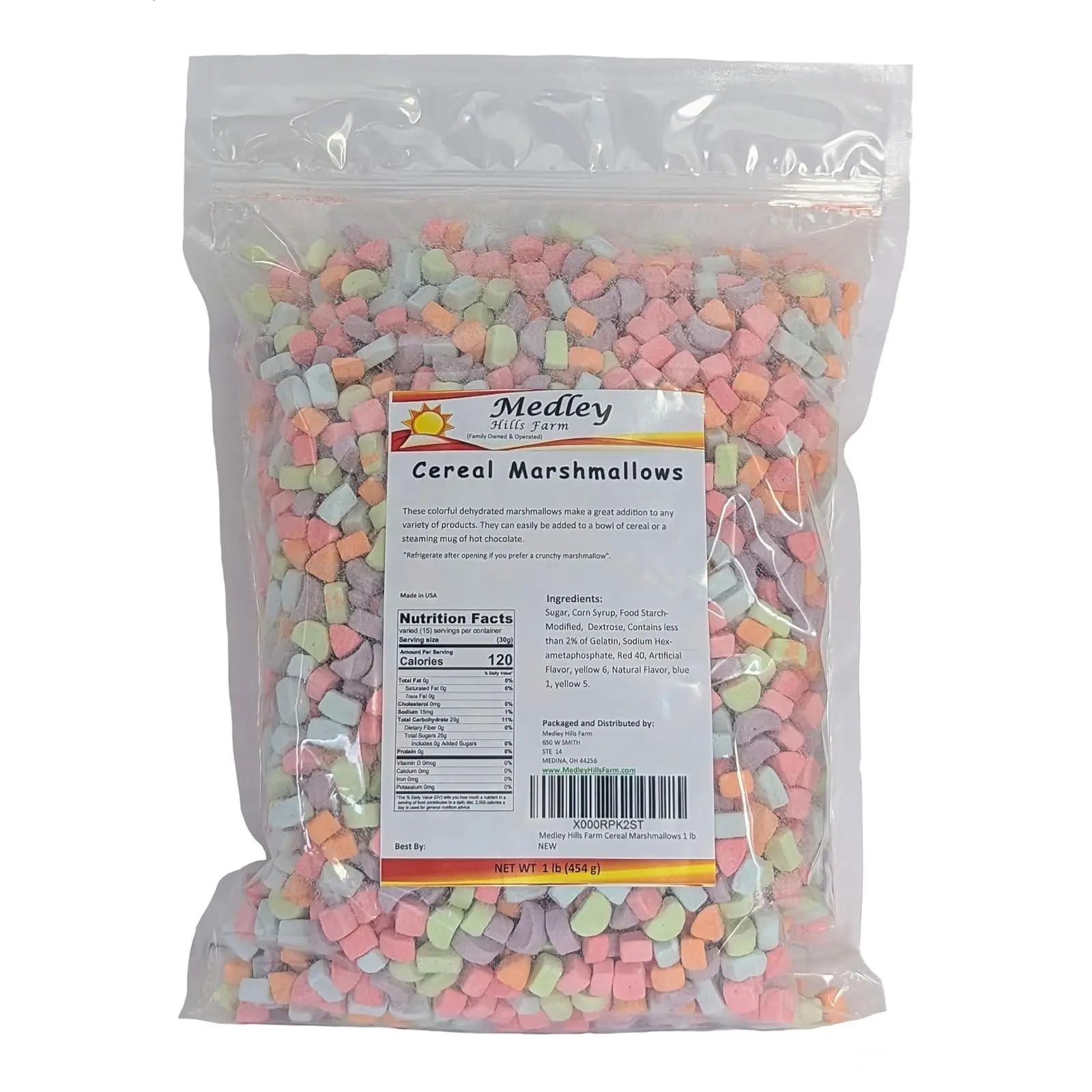 Medley Hills Farm Colorful Dehydrated Marshmallows, 1 lb Crisp & Brittle Treats, Added to Cereal, Great for Baking & Cocoa Snacks