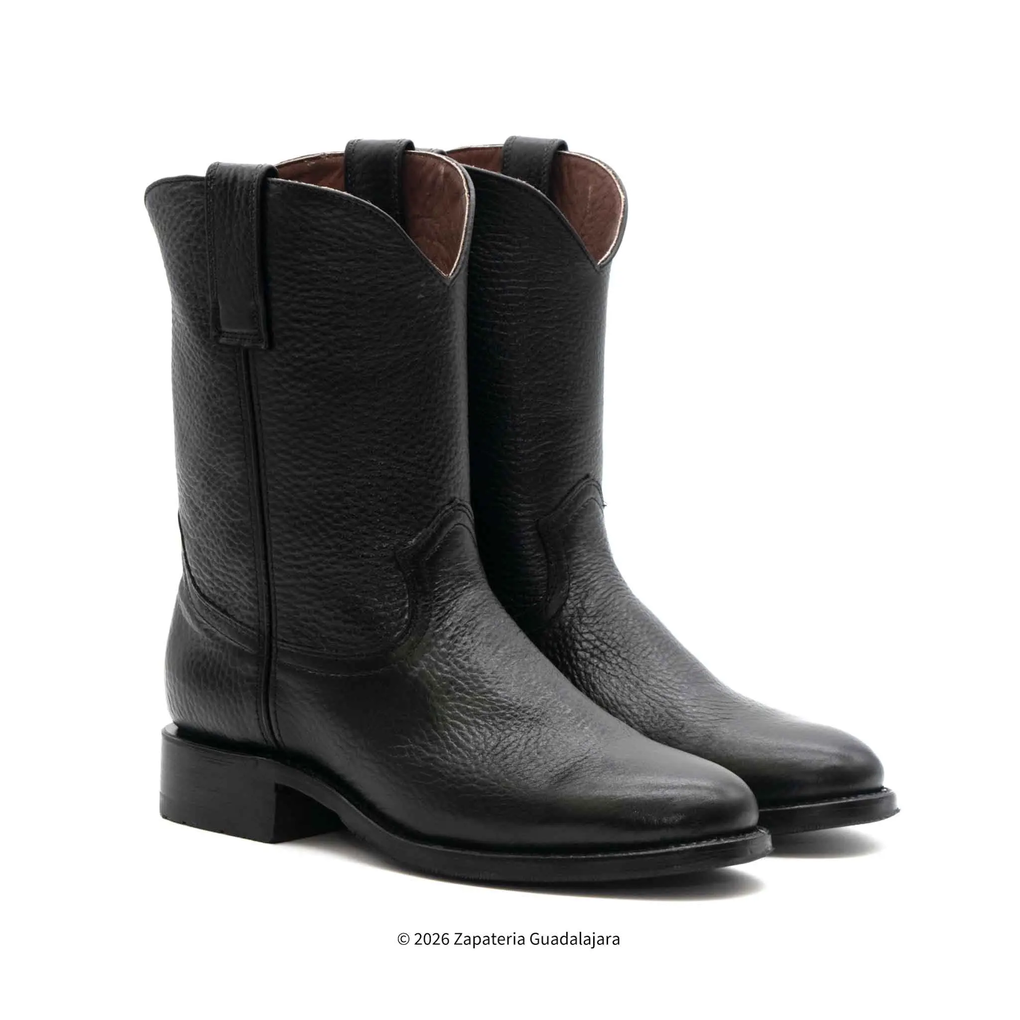 Roper Toe Black Leather Boot-H52PR0595