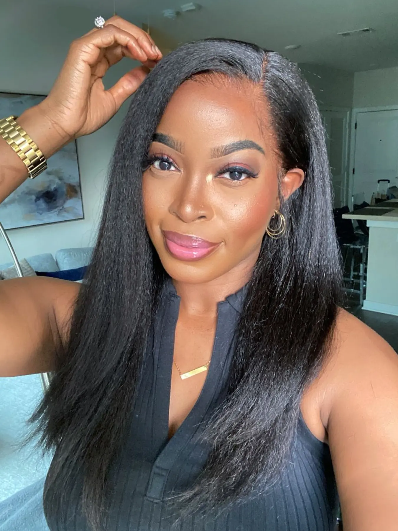 Synthetic Yaki Straight Wig 20 Inch, Kinky Straight Hair Wig, Ombre, Soft Yaki Wig for Women, Daily Use, Synthetic Fiber Wigs, Synthetic Machine Wigs