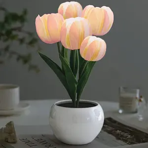 Multifunctional Tulip Table Lamp | LED Vase Night Light Ambient Lighting for Bedroom Living Room Decor Gift for Her Nightlight For Bedroom Ambient Night Lights