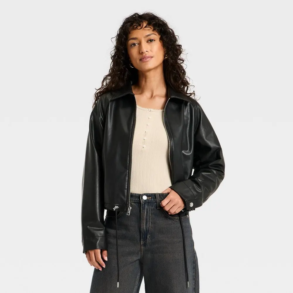 Women's Faux Leather Bubble Jacket - Universal
