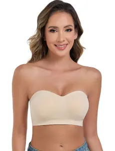 ANGOOL Comfort Bralettes for Women Strapless Bra Wireless Bras Non-Slip Bandeau Bras with Silicone Comfortable Seamless Bra Fixed Cup