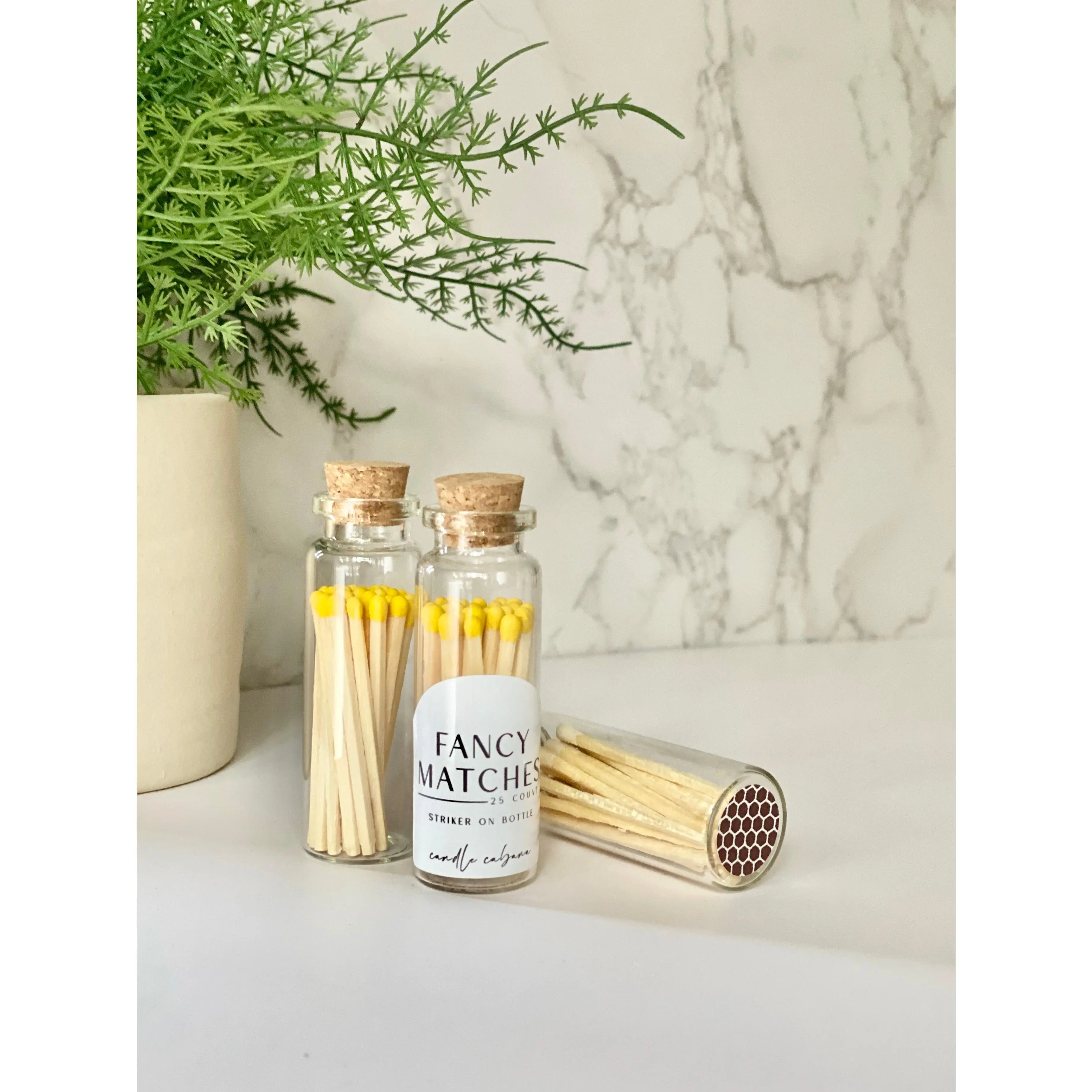 Yellow Tip Matches with Striker, Striker Base & 1.85 in Glass Vial Jar, 25-CT Home Supplies Lighter Accessory for Candle Use