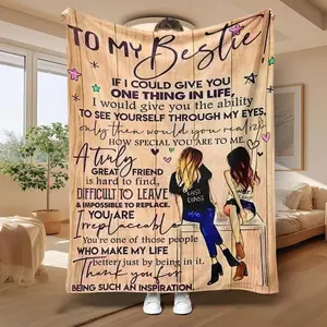 Bestie Letter Pattern Blanket, 1 Count Soft andComfortable Air-conditioned Room Throw, WarmNap Blanket for Home, Office, Outdoor CampingBoyfriend Gift